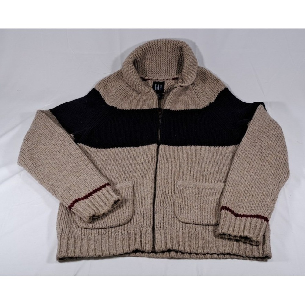 GAP Mens Chunky Knit Full Zip Sweater Khaki‎ Black Burgundy Size Medium